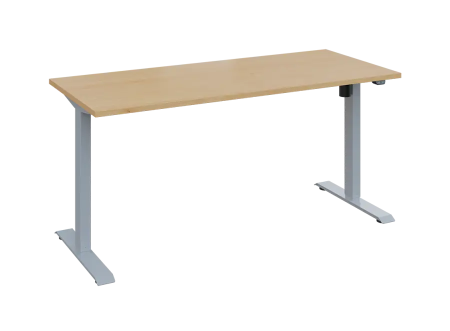 Flexi 27-16 výškově nastavitelný stůl, kovová podnož stříbrná, deska 25 mm, široký 1600 mm, javor horský